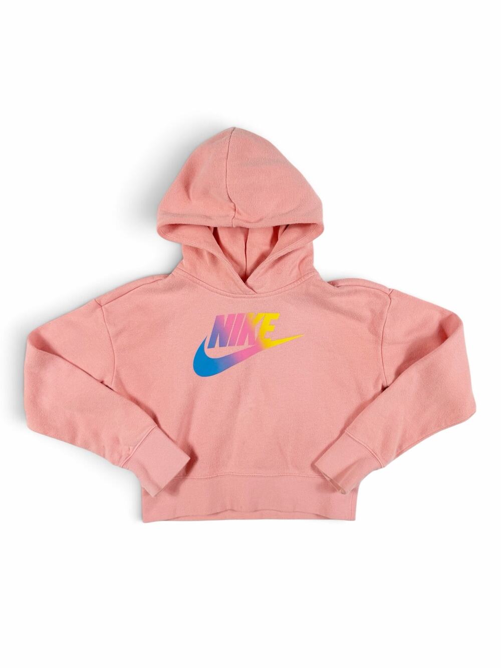 Nike Girls Rainbow Logo Cropped Fleece Hoodie Pink Large
